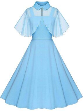 Women 1950s Dresses Light Blue Cocktail Dress with Pockets and Chiffon Shawl